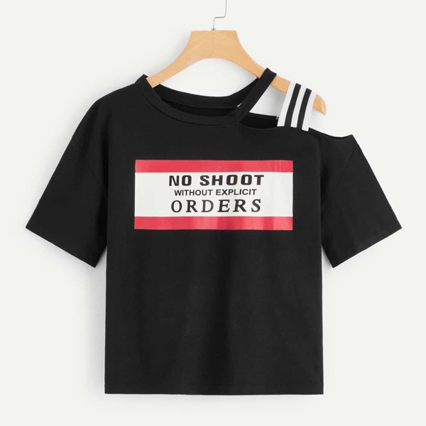 

Slogan Print Asymmetrical Neck Tee