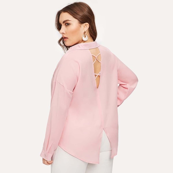 

Plus Button Cuff Cut Out Blouse