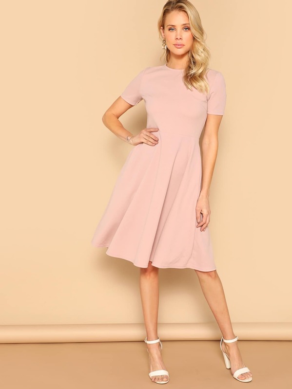 

Pocket Zip Back Flared Dress, Pink, Allie Leggett
