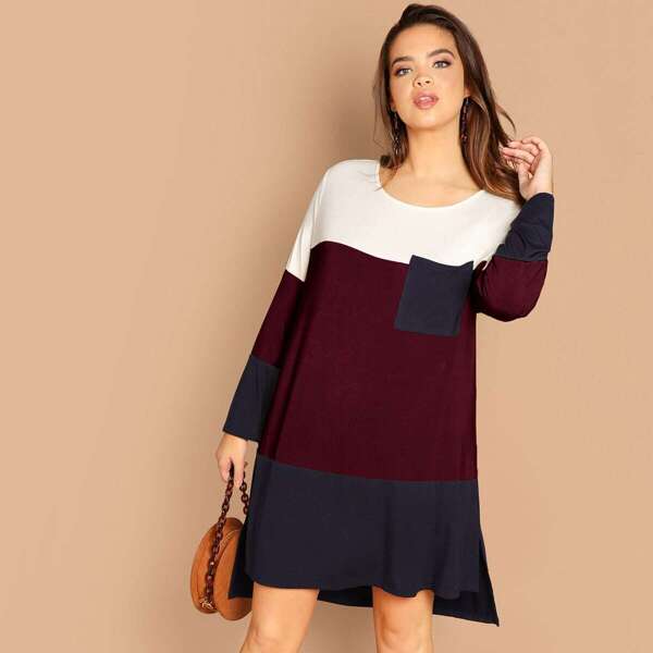 

Plus Cut and Sew Pocket Patched Dress