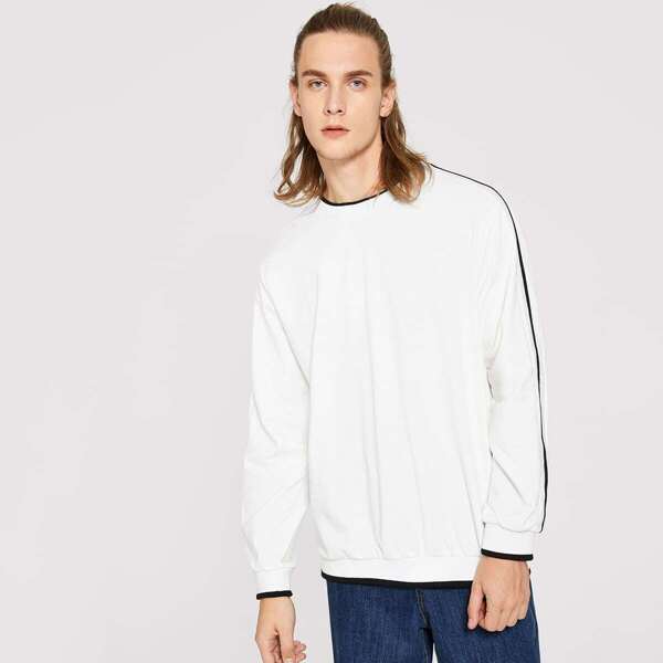 

Men Crew Neck Contrast Sideseam Sweatshirt, White