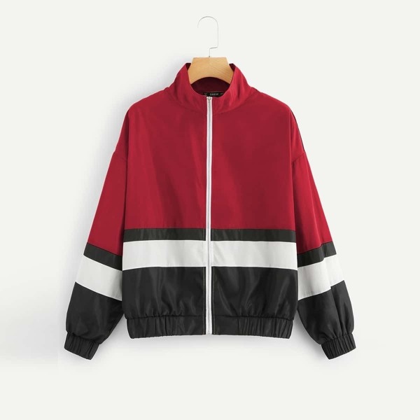 

Drop Shoulder Zip Up Cut-and-Sew Jacket