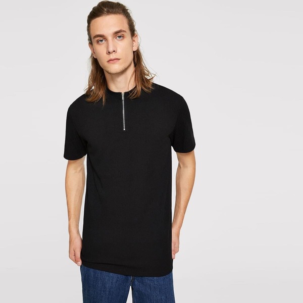 

Men Half Zip Rib-knit Tee