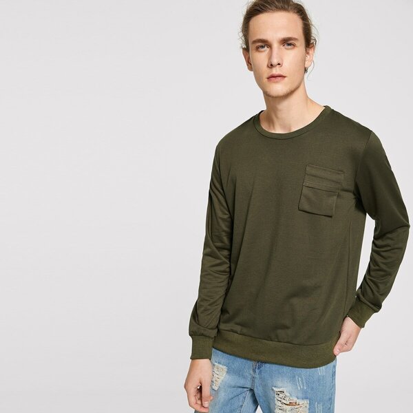 

Men Crew Neck Pocket Patched Solid
