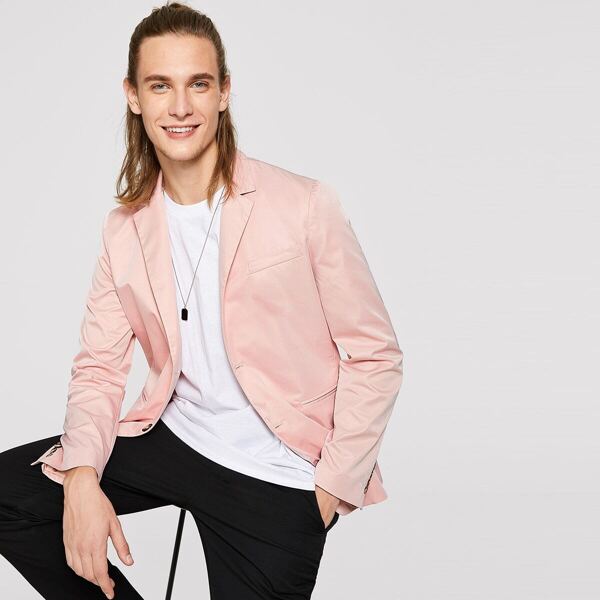 

Men Single Breasted Welt Pocket Solid Blazer