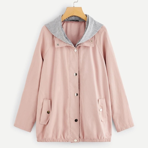 

Button Up Jacket With Contrast Hood