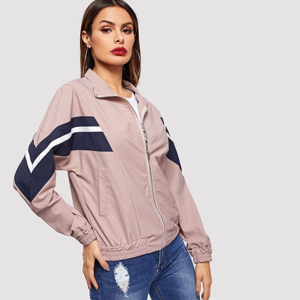 

Zip Up Color-block Jacket, Pink