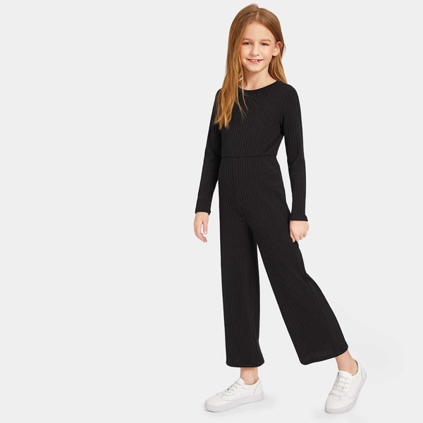 

Girls Keyhole Back Wide Leg Rib Knit Jumpsuit