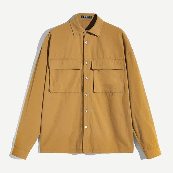 

Men Flap Pocket Front Solid Shirt