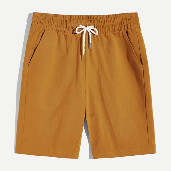 

Men Slant Pocket Detail Drawstring Waist Bermuda Shorts, Yellow