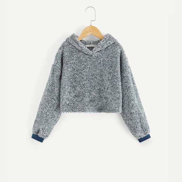 

Girls Contrast Cuff Marled Teddy Hoodie