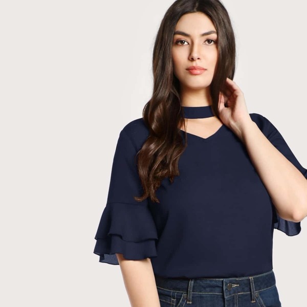 Plus Choker Neck Layered Sleeve Top
