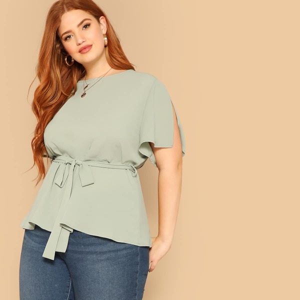

Plus Slit Sleeve Solid Blouse
