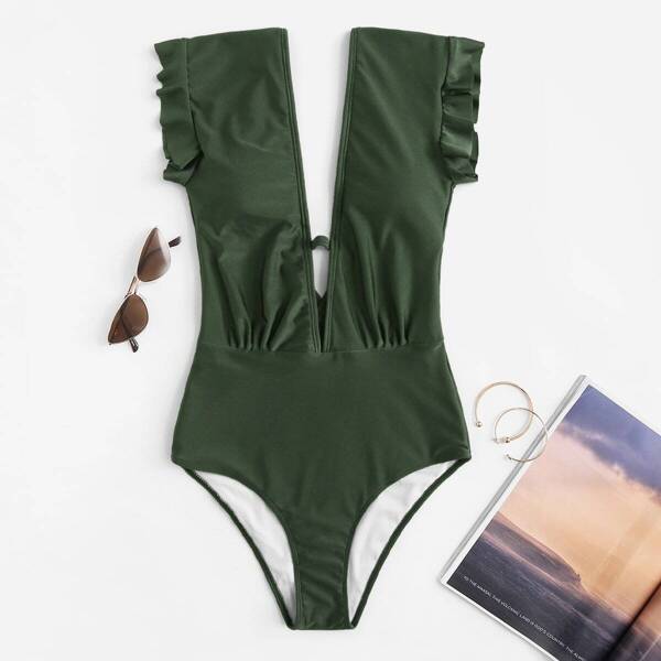 

Deep-V Ruffle Ruched One Piece Swimwear