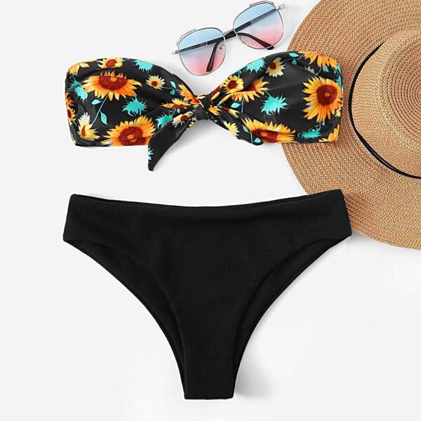 

Random Floral Bandeau Mix and Match Bikini Set, Multicolor