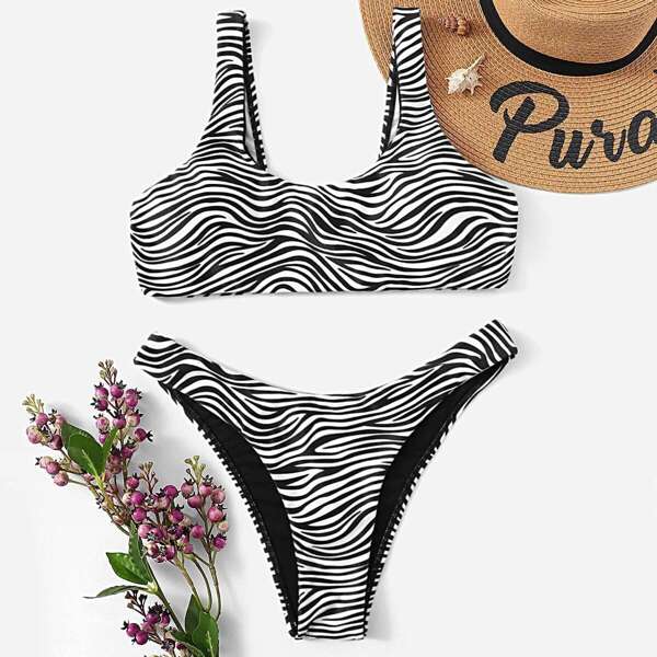 

Zebra Print Top With High Leg Bikini