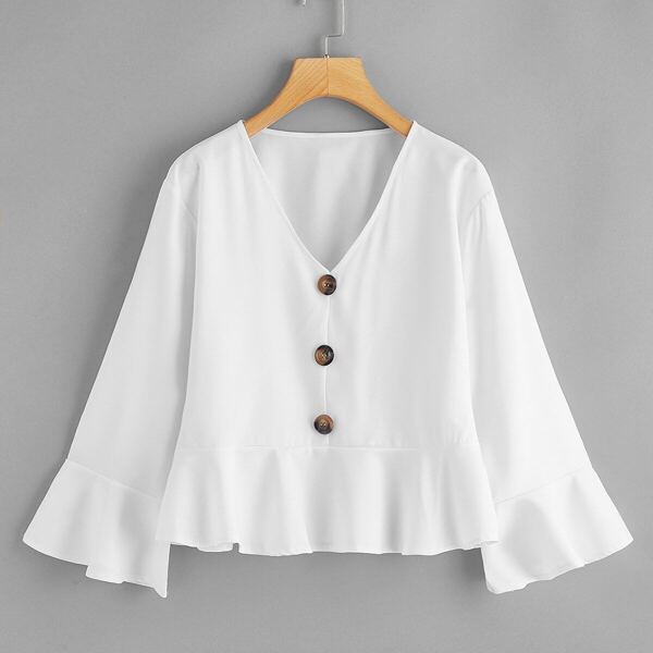

Plus Button Front Ruffle Hem Tee