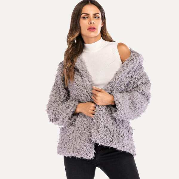 

Solid Fluffy Teddy Coat