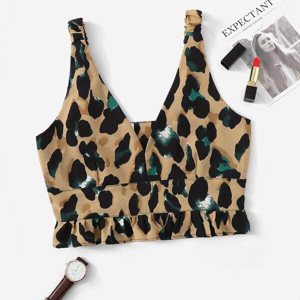 

Ruffle Hem Leopard Print Vest