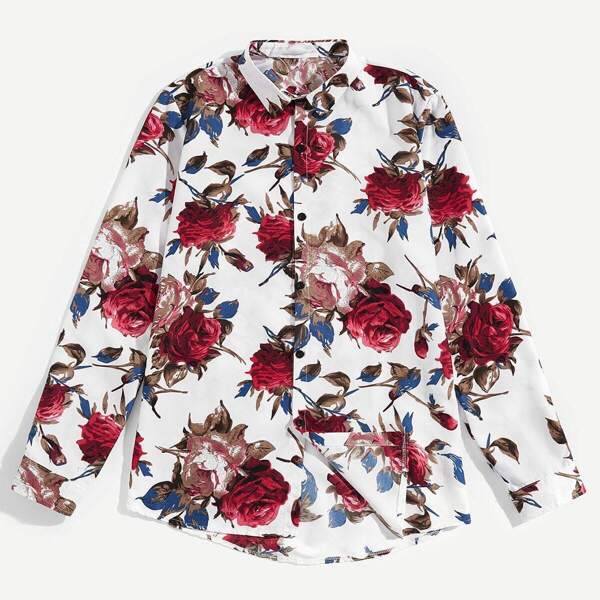 

Men Floral Print Single Breasted Shirt