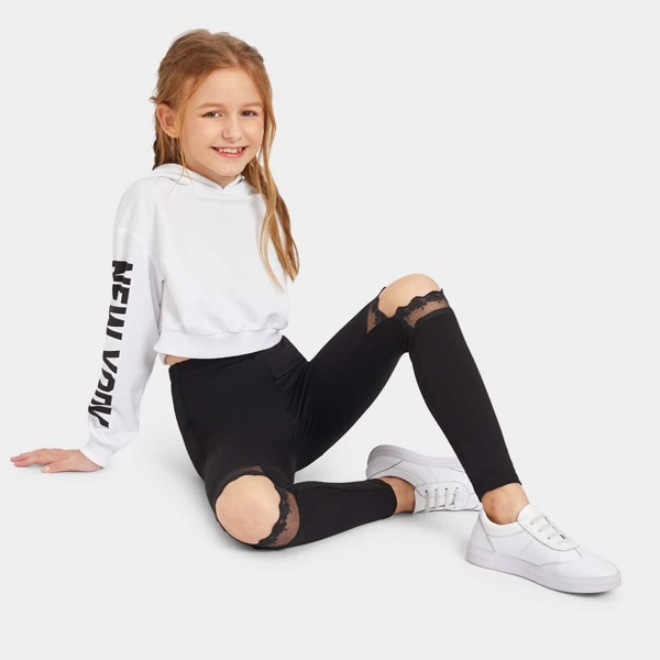 

Girls Lace Trim Open Knee Leggings