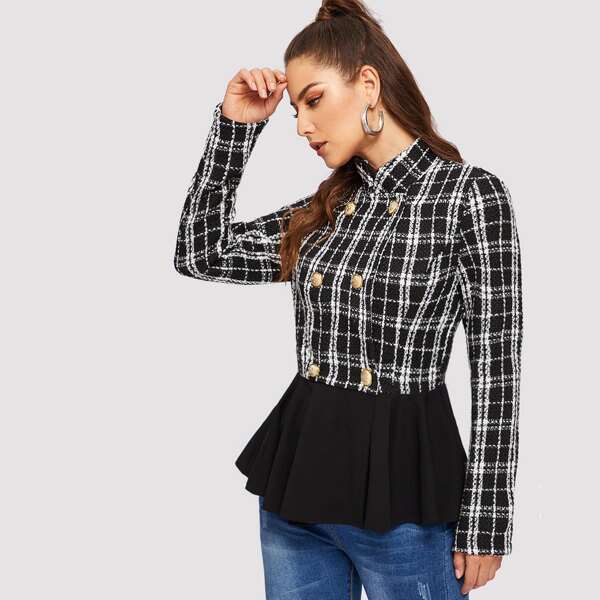 

Double Breasted Ruffle Hem Tweed Coat