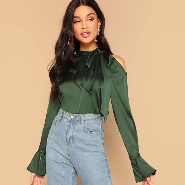 

Tie Neck One Cold Shoulder Top