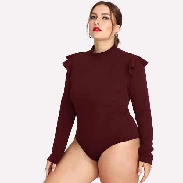 

Plus Mock Neck Ruffle Trim Bodysuit