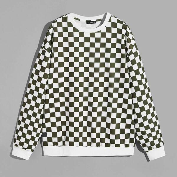 

Men Crew Neck Drop Shoulder Checked