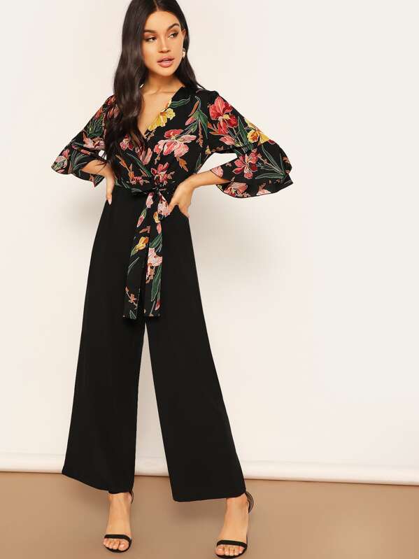 

Floral Wrap Bodice Wide Leg Jumpsuit, Multicolor, Juliette