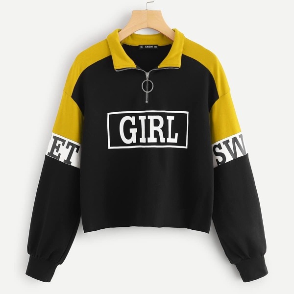 

O-Ring Zip Front Color Block Sweatshirt