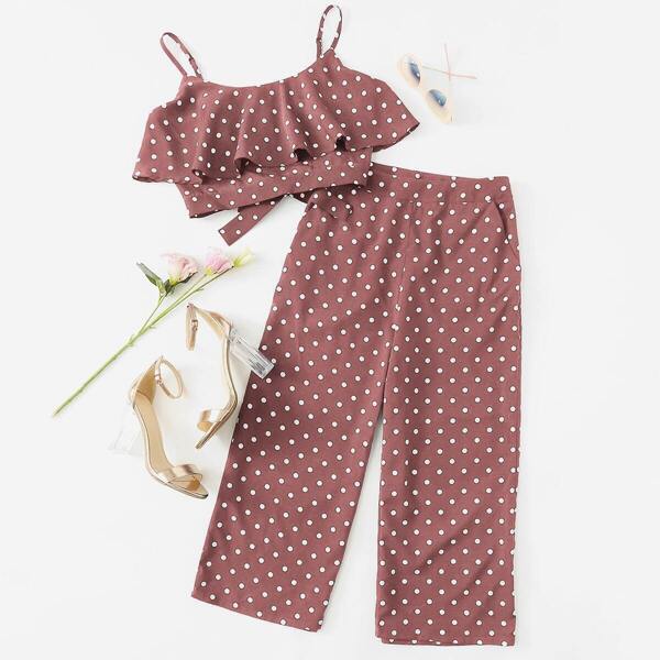 

Polka Dot Flounce Cami Top & Culotte Pants Co-Ord