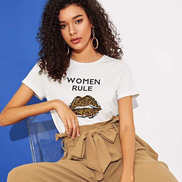 

Leopard Lip & Letter Graphic T-shirt, White