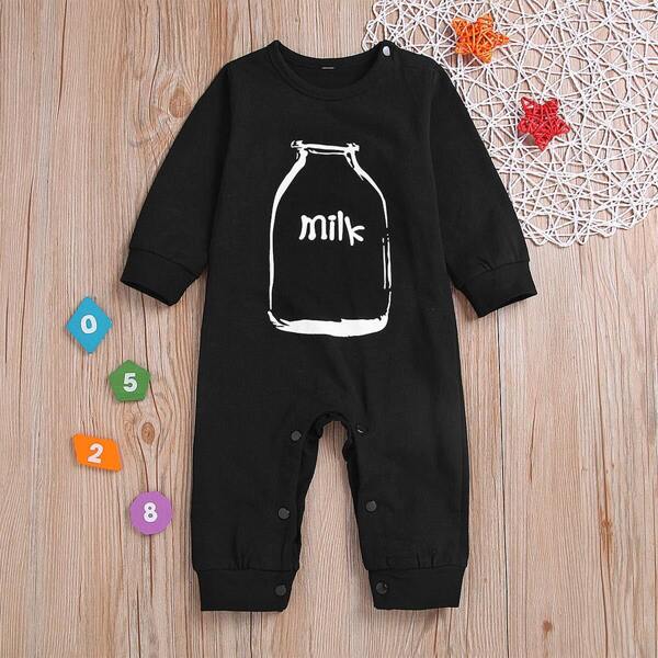 

Toddler Boys Letter And Bottle Print Jumpsuit