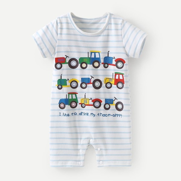 

Toddler Boys Sentence And Agricultural Vehicles Print Jumpsuit, White