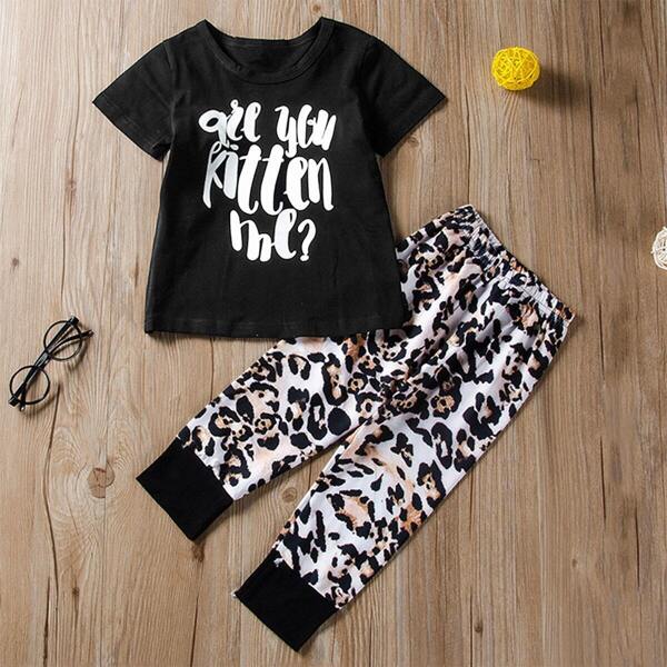 

Toddler Girls Letter Print Tee & Leopard Print Pants, Multicolor