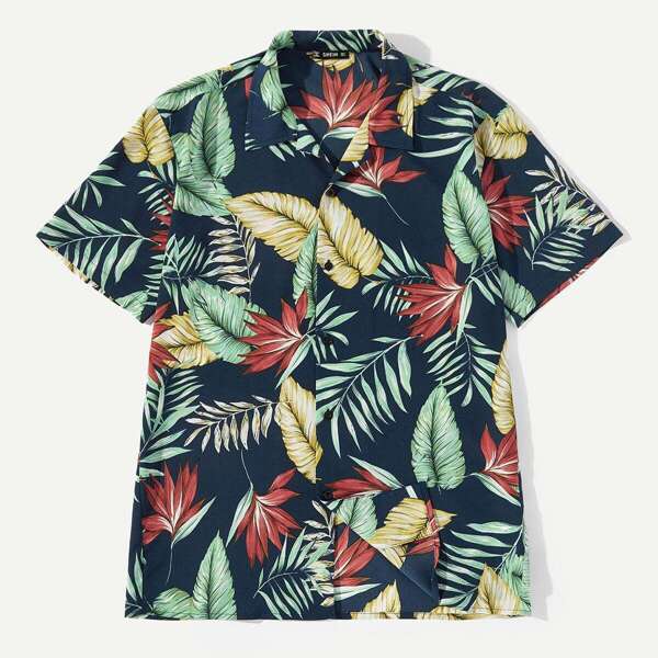 

Men Palm Leaf Print Buttoned Shirt