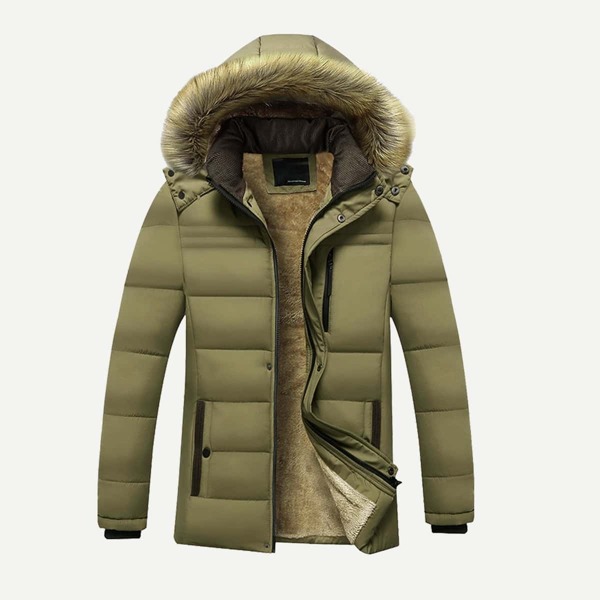

Men Fleece Lined Solid Hooded Puffer Coat
