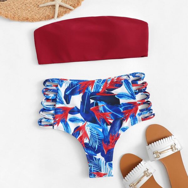 

Bandeau Top With Laddering Strappy Bikini Set
