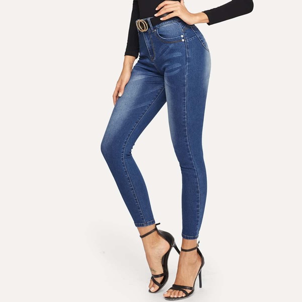 

Bleach Wash Skinny Jeans Without Belted