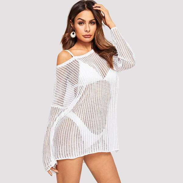 

Drop Shoulder Slit Hem Loose Knit Cover Up