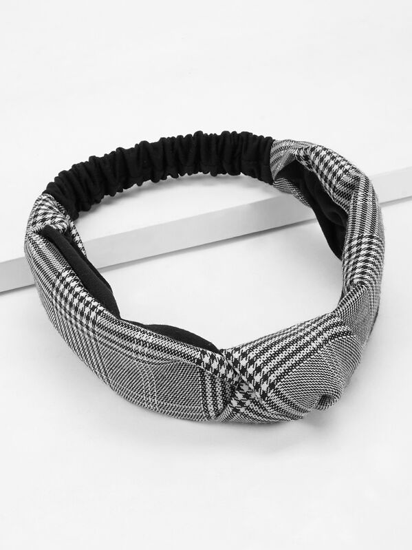 

Plaid Elastic Headband, Black and white