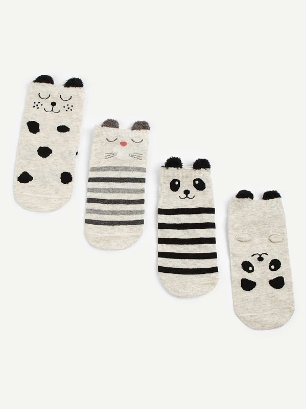 

Kids Cartoon Striped Socks 4pairs, Black and white