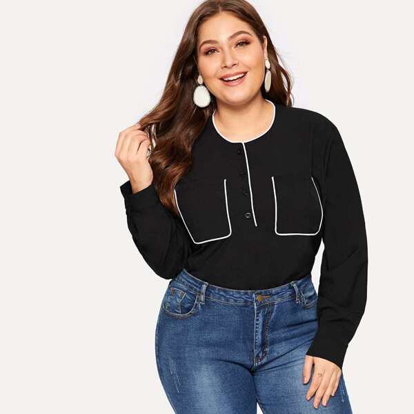 

Plus Contrast Trim Henley Blouse