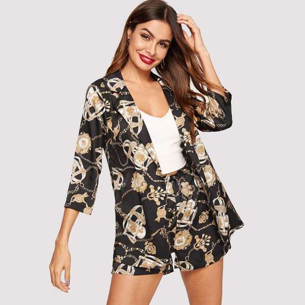 

Chain Print Coat With Shorts, Multicolor
