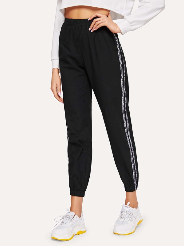 

Letter Tape Side Pants, Black, Sasa