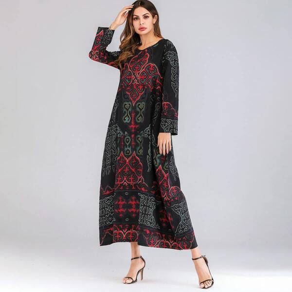 

Graphic Print Hidden Pocket Longline Dress, Multicolor
