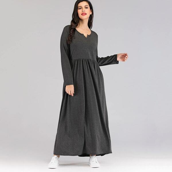 

V-cut Neck Ruched Longline Dress