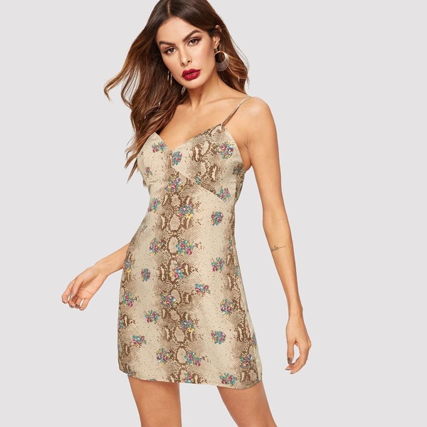 

Snakeskin Zip Back Floral Slip Dress