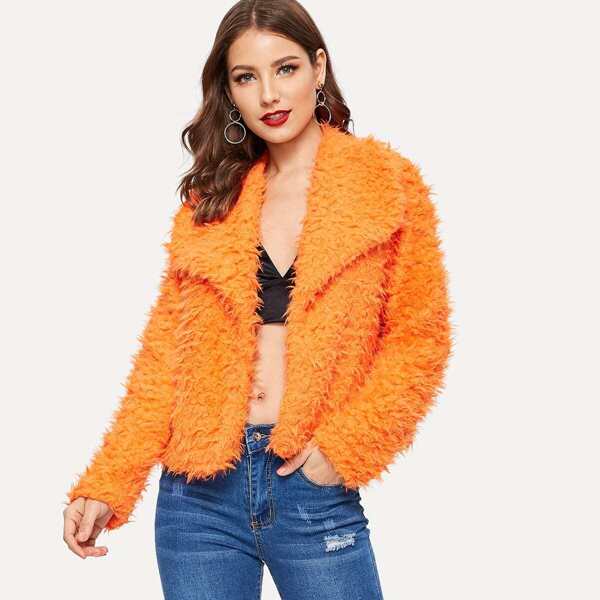 

Waterfall Collar Faux Fur Coat, Orange